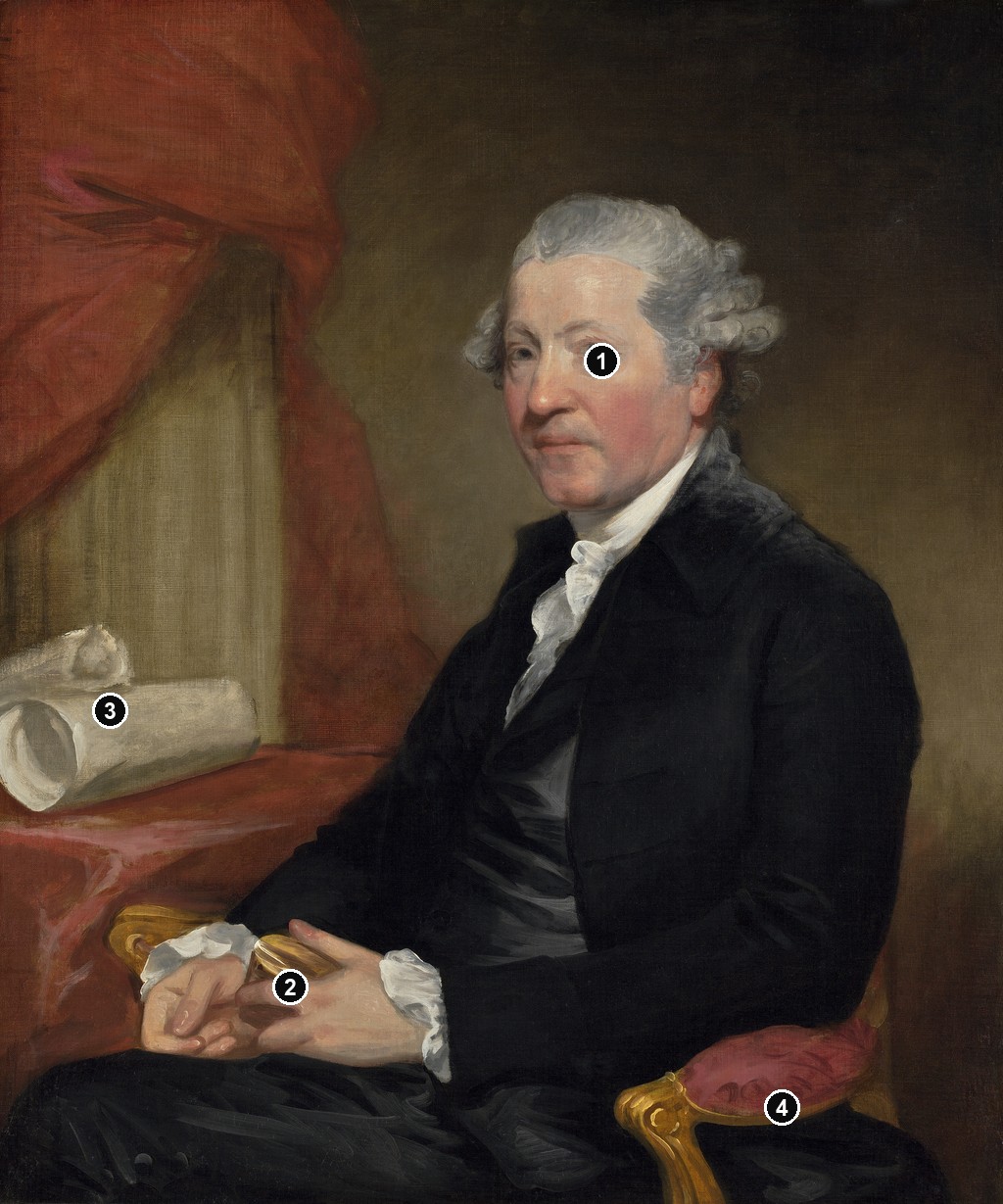 Annotated details from Sir Joshua Reynolds by Gilbert Stuart